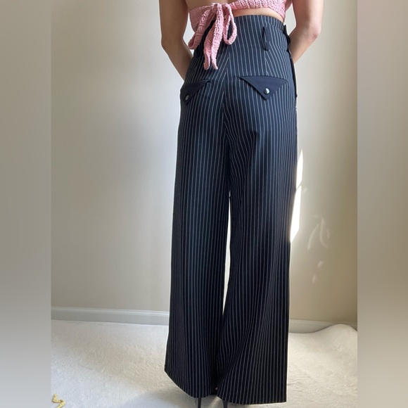 High waisted black pinstripes wide leg trouser pants - XS - Picture 4 of 8
